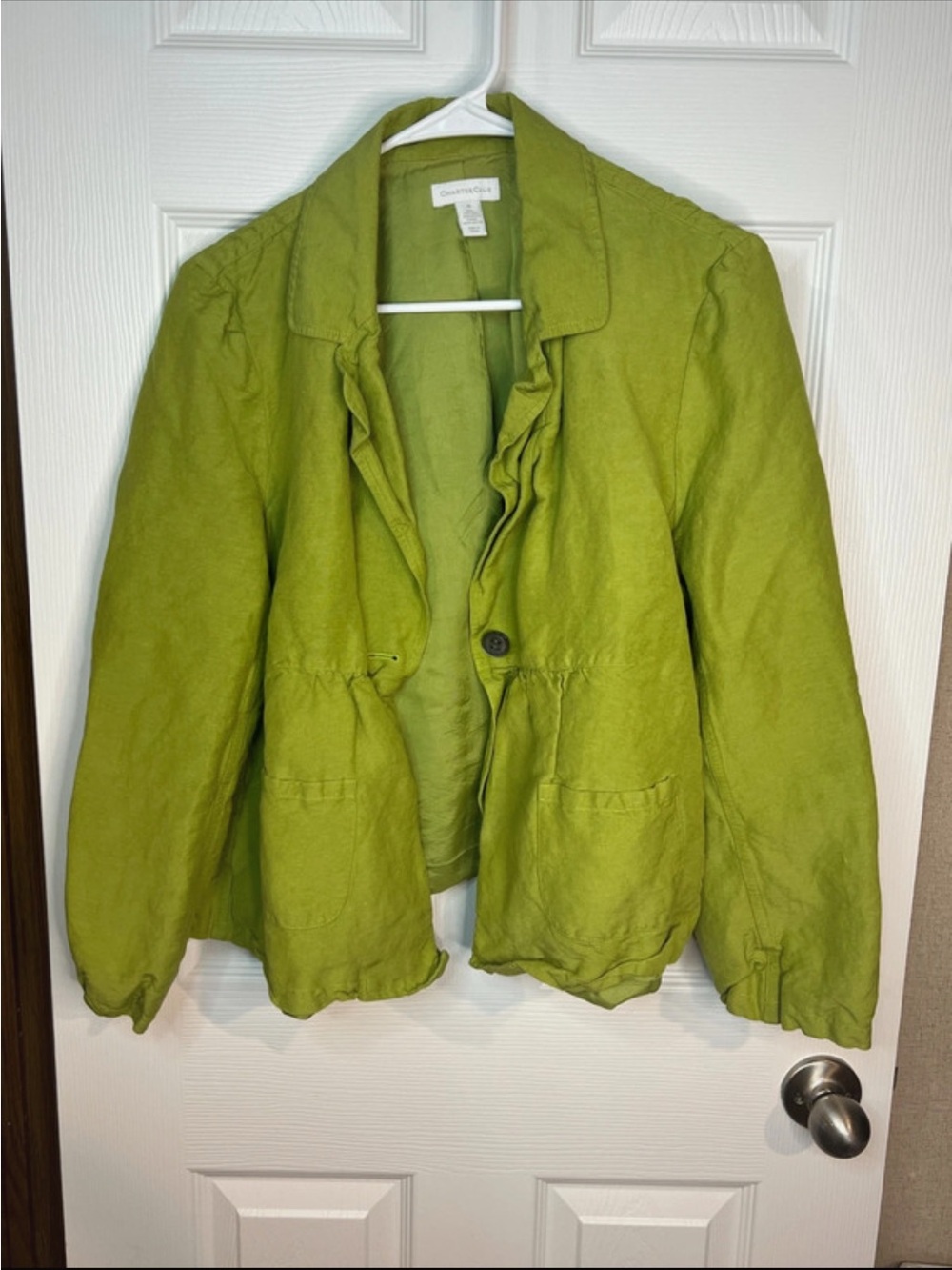 Charter Club Lime Green Ruffle-Front Linen Blend Blazer